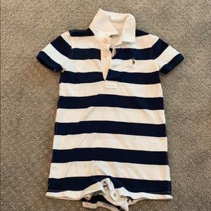 Navy and white stripe onesie